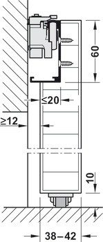 Sliding door fitting, Häfele Slido D-Line43 80M, set with running track for 1 door leaf