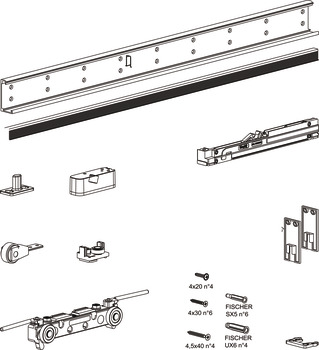 Sliding door fitting, Häfele Slido D-Line43 80M, set with running track for 1 door leaf